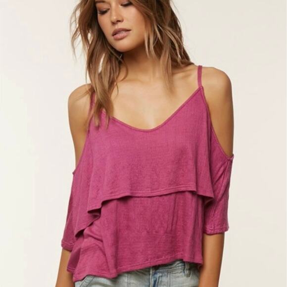 O’Neill Jupiter Open Back Cold Shoulder Top Women’s Small Fuchsia - Picture 2 of 6